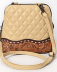 American Darling Western Cross Body Bag Handcrafted from Quilted & Hand-Tooled Genuine Leather | Floral Carved Accent, Buckstitch & YKK Zipper