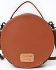 American Darling Black Western Round Canteen Bag Handcrafted from Quilted & Hand-Tooled Genuine Leather | Floral Carved Frame, Buckstitch & YKK Zipper