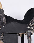 Antique Black Western Barrel Saddle With Flex Tree And Hand Tooled Floral
