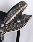 Antique Black Western Barrel Saddle With Flex Tree And Hand Tooled Floral