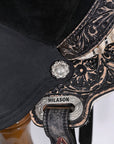 Antique Black Western Barrel Saddle With Flex Tree And Hand Tooled Floral