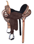 Hilason Western Horse Barrel Flex Tree Trail American Leather Saddle Antique Brown Gorgeous Floral Hand Tooled & Carved