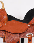Hilason Western Horse Barrel Flex Tree Trail Saddle American Leather Saddle Tan Gorgeous Floral Hand Tooled & Carved