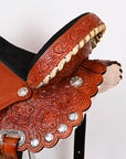 Hilason Western Horse Barrel Flex Tree Trail Saddle American Leather Saddle Tan Gorgeous Floral Hand Tooled & Carved