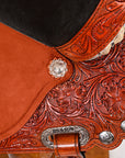 Hilason Western Horse Barrel Flex Tree Trail Saddle American Leather Saddle Tan Gorgeous Floral Hand Tooled & Carved