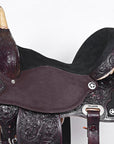 Hilason Flex Tree Western Horse Saddle American Leather Trail Barrel Dark Brown With Floral Hand Carved