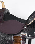 Hilason Flex Tree Western Horse Saddle American Leather Trail Barrel Dark Brown With Floral Hand Carved