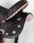 Hilason Flex Tree Western Horse Saddle American Leather Trail Barrel Dark Brown With Floral Hand Carved