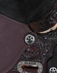 Hilason Flex Tree Western Horse Saddle American Leather Trail Barrel Dark Brown With Floral Hand Carved