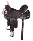 Hilason Flex Tree Western Horse Saddle American Leather Trail Barrel Dark Brown With Floral Hand Carved
