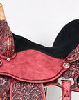 Hilason Flex Tree Western Horse Saddle American Leather Trail Barrel Antique Mahogany With Floral Hand Carved