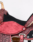 Hilason Flex Tree Western Horse Saddle American Leather Trail Barrel Antique Mahogany With Floral Hand Carved