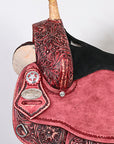 Hilason Flex Tree Western Horse Saddle American Leather Trail Barrel Antique Mahogany With Floral Hand Carved