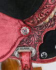 Hilason Flex Tree Western Horse Saddle American Leather Trail Barrel Antique Mahogany With Floral Hand Carved