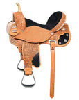 Hilason Flex Tree Western Horse Saddle American Leather Trail Barrel Oiled Tan With Floral Hand Carved
