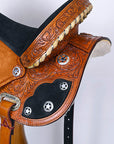Tan Leather Western Saddle With Floral Hand Carving For Trail Riding