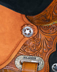 Tan Leather Western Saddle With Floral Hand Carving For Trail Riding