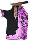 HILASON Western Horse Bull Riding Safety Leather Protective Vest & Rodeo Chaps Combo
