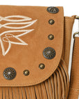 American Darling Genuine Suede Leather Cross body Bag - Fringe, Embroidery & Concho Eco-Friendly Vegetable Tanned Purse