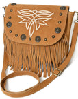 American Darling Genuine Suede Leather Cross body Bag - Fringe, Embroidery & Concho Eco-Friendly Vegetable Tanned Purse