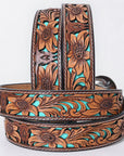 American Darling Floral Hand Carved Painted Belt Buckle Genuine Leather Covered Stylish Brown | Western