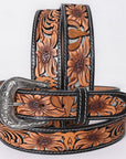 American Darling Floral Hand Carved Painted Belt Buckle Genuine Leather Covered Stylish Brown | Western