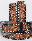 American Darling Floral Hand Carved Painted Belt Buckle Genuine Leather Covered Stylish Brown | Western