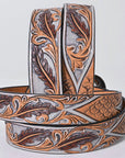 American Darling Floral Hand Carved Painted Belt Buckle Genuine Leather Covered Stylish Brown | Western
