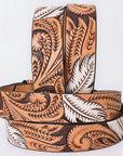 American Darling Floral Hand Carved Painted Belt Buckle Genuine Leather Covered Stylish Brown | Western