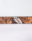 American Darling Floral Hand Carved Painted Belt Buckle Genuine Leather Covered Stylish Brown | Western