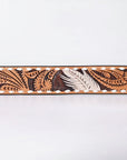 American Darling Floral Hand Carved Painted Belt Buckle Genuine Leather Covered Stylish Brown | Western