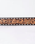 American Darling Floral Hand Carved Painted Belt Buckle Genuine Leather Covered Stylish Brown | Western