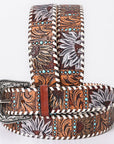 American Darling Floral Hand Carved Painted Belt Buckle Genuine Leather Covered Stylish Brown | Western