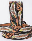 American Darling Floral Hand Carved Painted Belt Buckle Genuine Leather Covered Stylish Brown | Western
