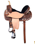 HILASON Western Horse Flex Tree Trail Barrel American Leather Saddle & Handtooled Headstall Breast Collar Set Brown