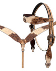 HILASON Western Horse Flex Tree Trail Barrel American Leather Saddle & Handtooled Headstall Breast Collar Set Brown