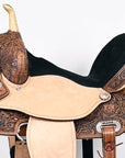 HILASON Western Horse Flex Tree Trail Barrel American Leather Saddle & Handtooled Headstall Breast Collar Set Brown