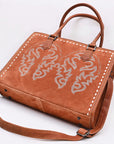American Darling Tote Bag for Women, Boot Stitched Genuine Suede & Vegetable-Tanned Full Grain Leather Western Purse, YKK Zipper