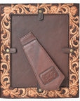 Handcrafted Leather Photo Frame With Floral Carving For Western Tabletop Display 10.5x9Inch