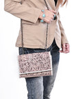 American Darling Women's Crossbody Western Hand Tooled Genuine Leather Handbag