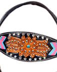 Hilason Western Horse Leather Headstall & Breast Collar Set Black with Blue Fringes