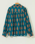 Plus Size Floral Lace Trim Pleated Buttoned Shirt