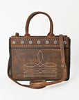 American Darling Tote Bag Western Genuine Leather Handbag with Boot Stitched Design Rivets and Premium YKK Zipper