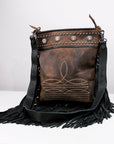 American Darling Vintage Leather Crossbody Bag Studded Conchos Western Stitching