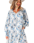 Floral Ruffle Tie Neck Mini Dress