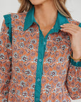 Floral Boho Contrast Collar Mini Shirt Dress