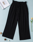 Solid Paperbag Waist Straight Leg Cropped Pants