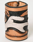 American Darling Western Hand Tooled Carved Genuine Leather Scarf Ring Brown Scarf Clasp Bandana Slide Bandana Cuff