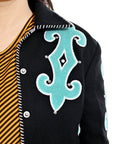 American Darling Women’s Western Blazer – Black Tailored Jacket with Turquoise Appliqué & Hand-Finished Whipstitch Trim