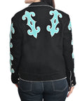American Darling Women’s Western Blazer – Black Tailored Jacket with Turquoise Appliqué & Hand-Finished Whipstitch Trim